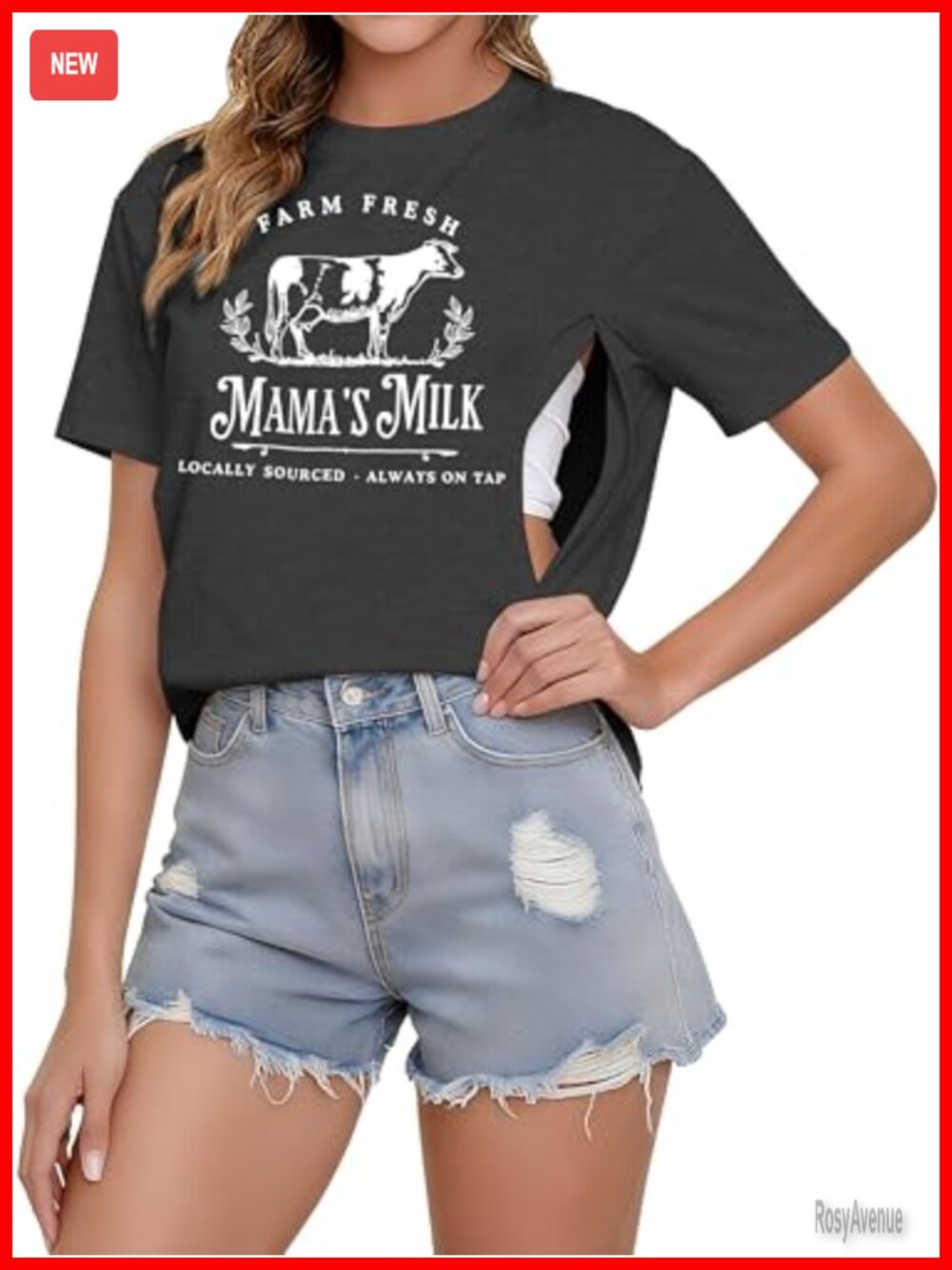 Nursing Shirt with Zipper Short Sleeve Breastfeeding Tee Maternity Top